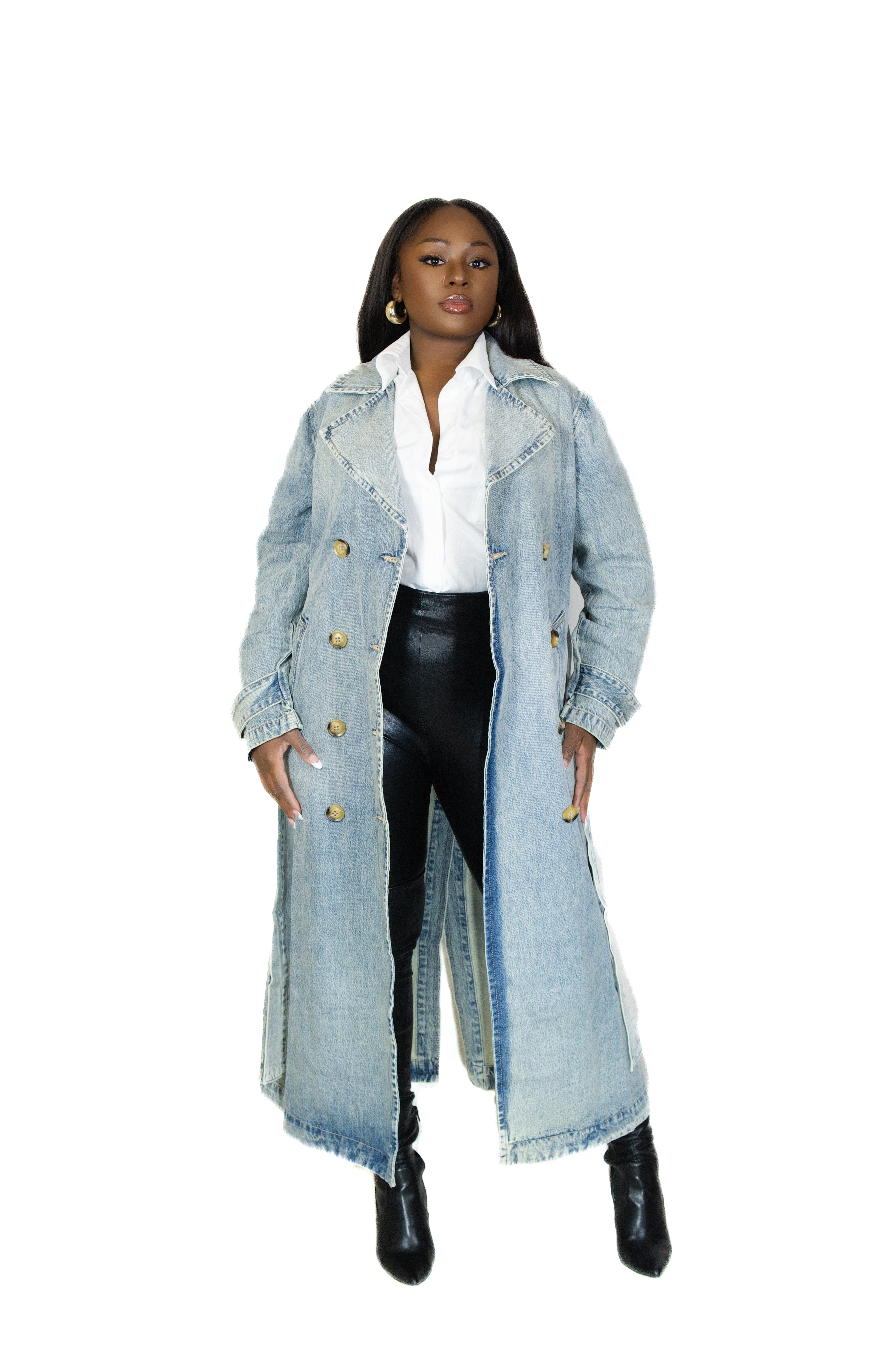 CLASSIC LIGHTWASH DENIM TRENCHCOAT