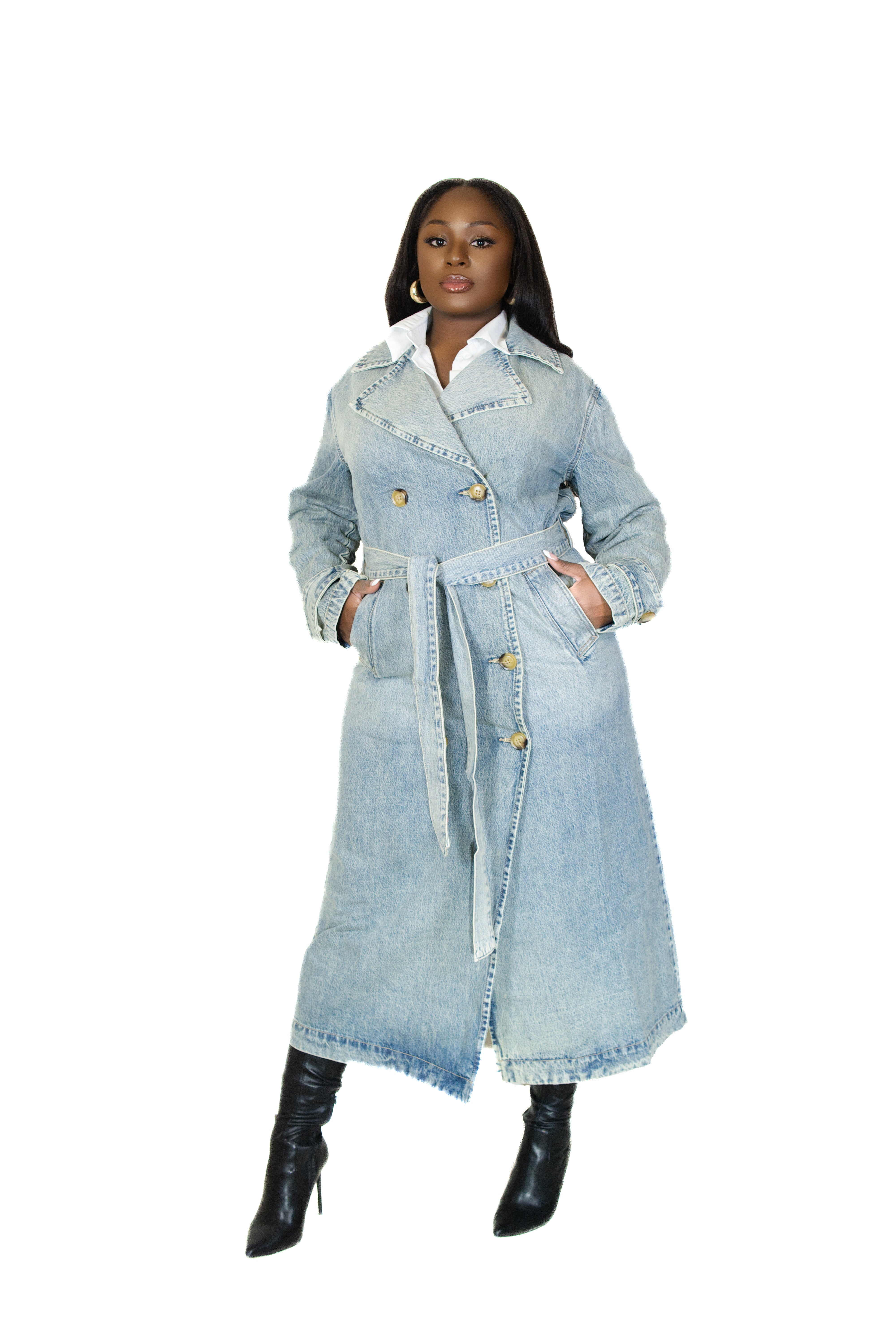 CLASSIC LIGHTWASH DENIM TRENCHCOAT