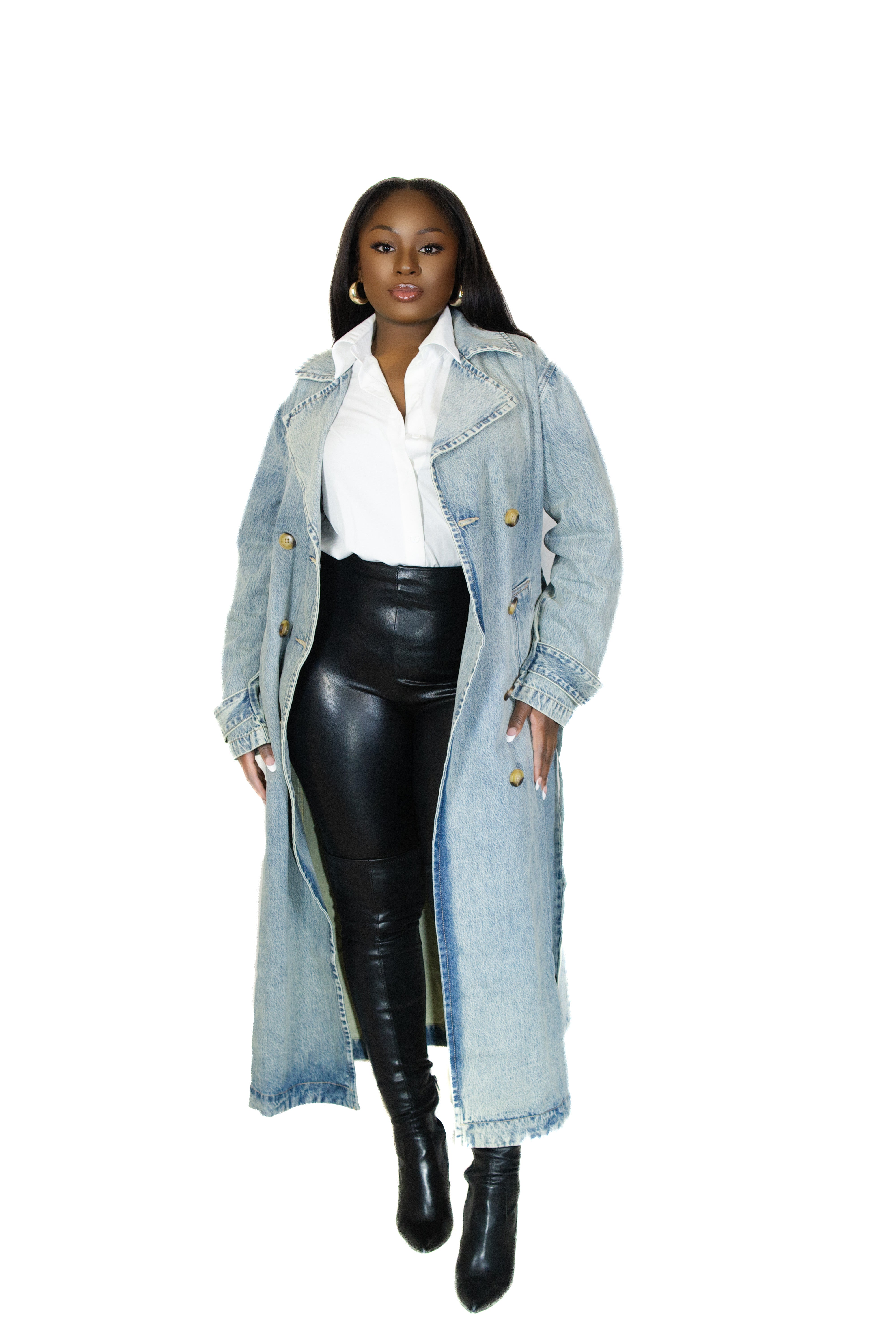 CLASSIC LIGHTWASH DENIM TRENCHCOAT